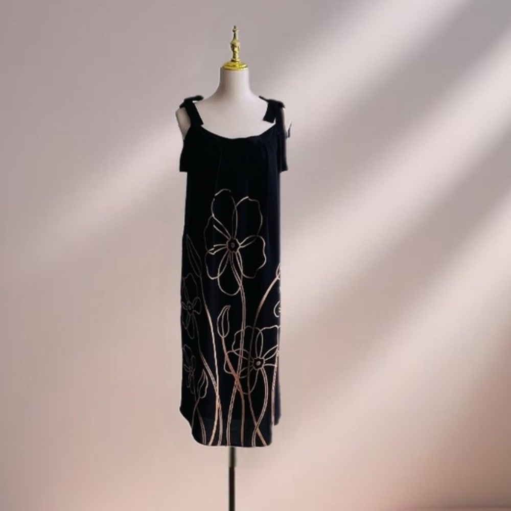 0041/ Black Brown Tie Shoulder Dress, Sundress